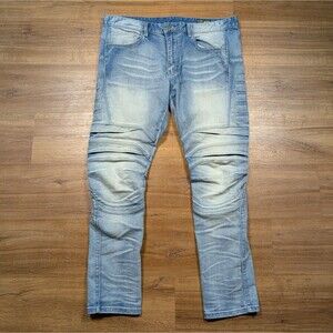 Smoke Rise Moto Biker Jeans Men 40x32(31) Acid Wash Stretch Heavy Abstract